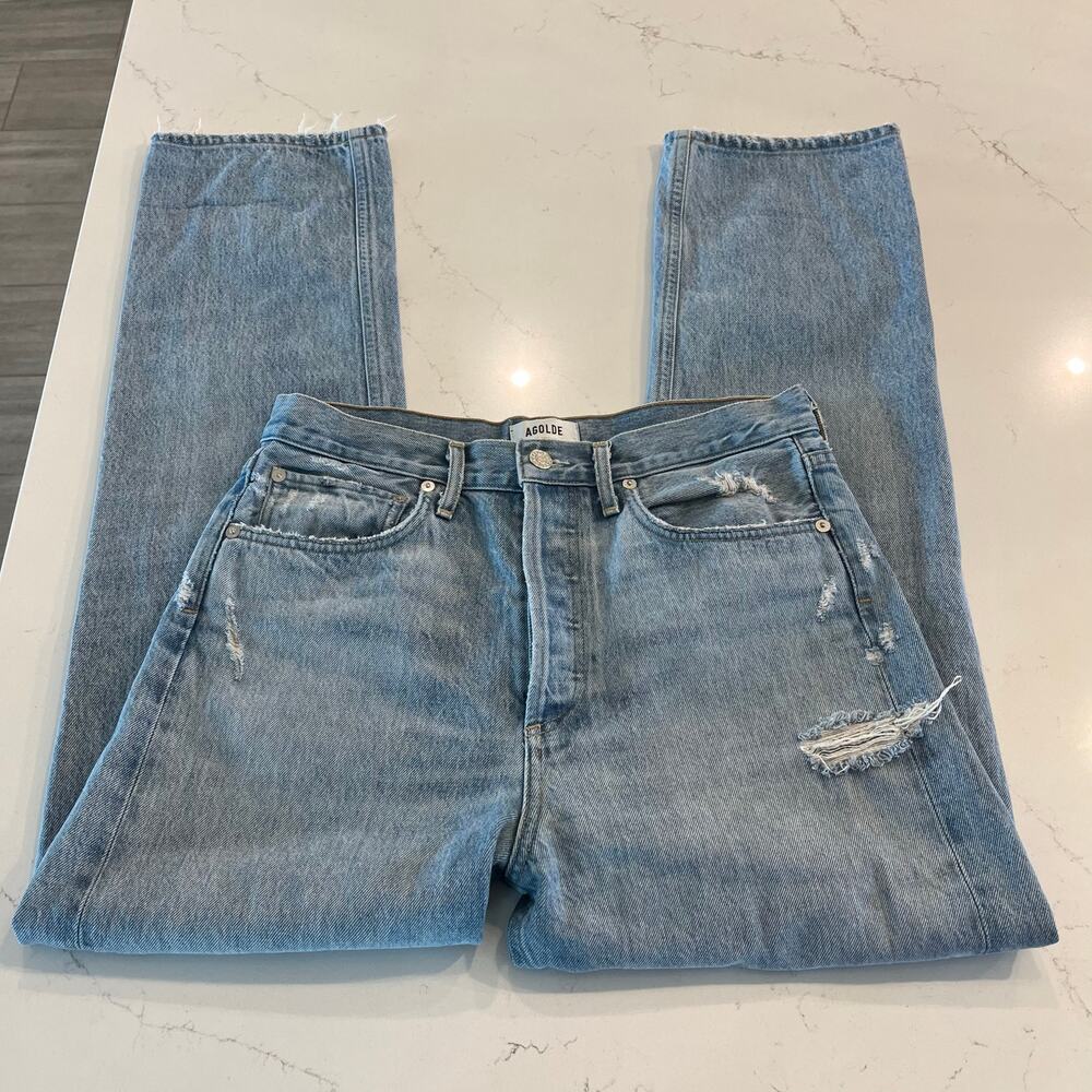 Agolde 90's Mid Rise Loose Fit Straight Leg Jeans Distressed Size 27‎ - Picture 4 of 11